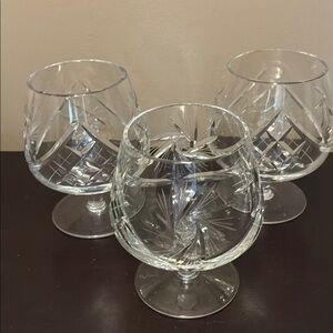 Set of 3 Cut Crystal Brandy Snifters - Clear